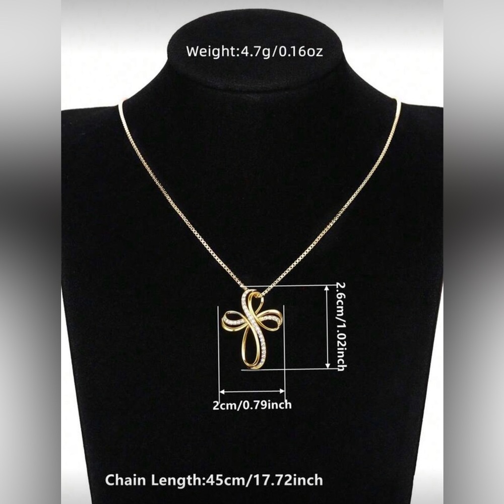 Gold Tone Cubic Zirconia Cross Necklace - Picture 4 of 4